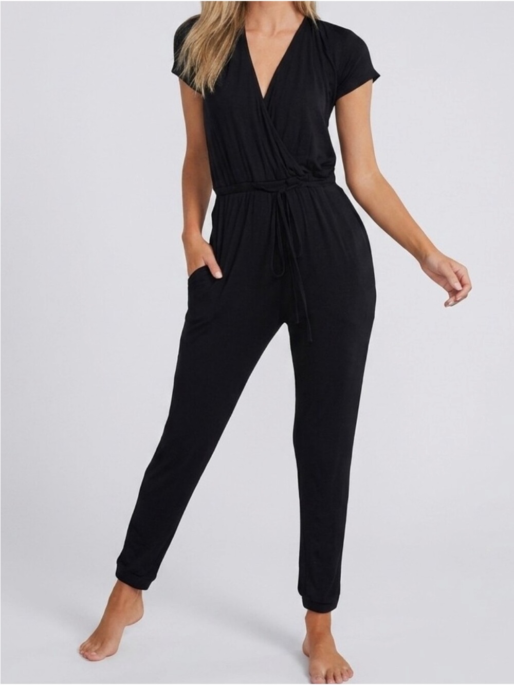 NWT Lulus Sevannah Black Short Sleeve Jumpsuit